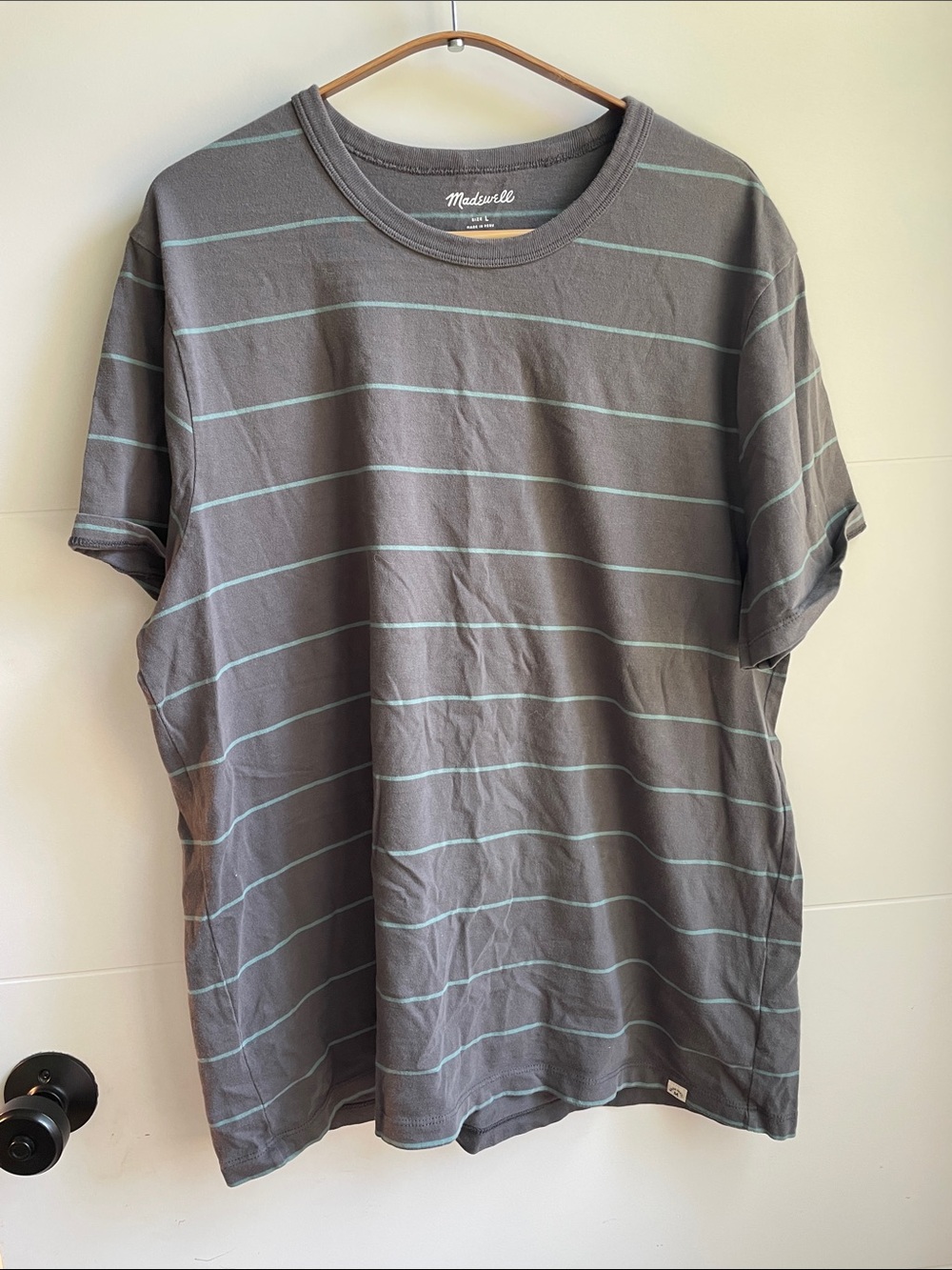 Madewell NWOT Men's Gray Tee with Teal Stripes